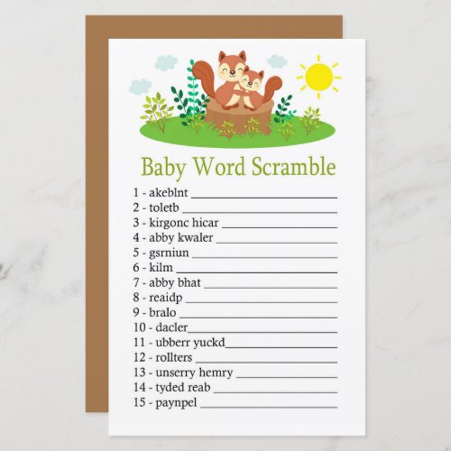 Cute Squirrel Baby word scramble game