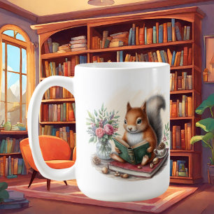 Cute squirrel book lovers add monogram coffee mug