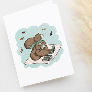 Cute Squirrel Book Lovers Blank Letterpress Thank You Card