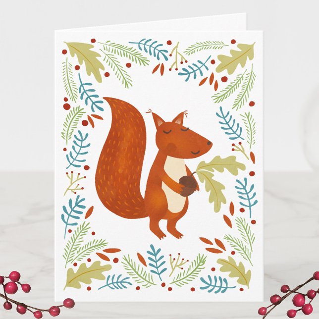 Cute Squirrel Christmas Holiday Card (Fun Squirrel personalized Thanksgiving or Christmas Holiday folded card)