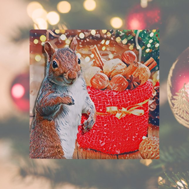 Cute Squirrel Christmas Nuts Holiday Button (Cute squirrel Christmas button pin makes a great stocking stuffer or Christmas party favor. )