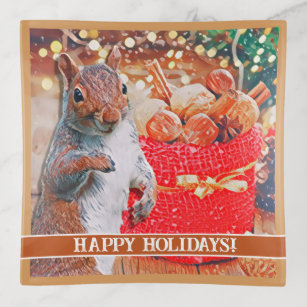 Cute Squirrel Christmas Nuts Trinket Tray