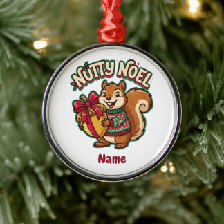 Cute Squirrel Christmas Ornament, Nutty Noel Metal Ornament