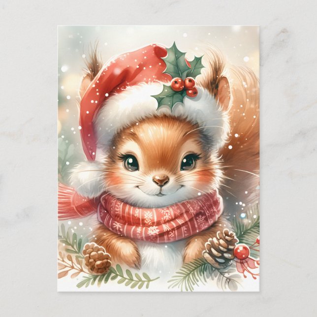 Cute Squirrel Christmas Postcard – Adorable (Front)