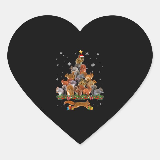 Cute Squirrel Christmas Tree gift decor Xmas tree Heart Sticker (Front)