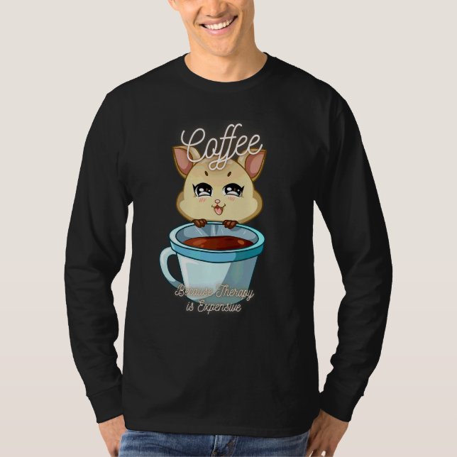 Cute Squirrel  Coffee Because Therapy Is Expensive T-Shirt (Front)