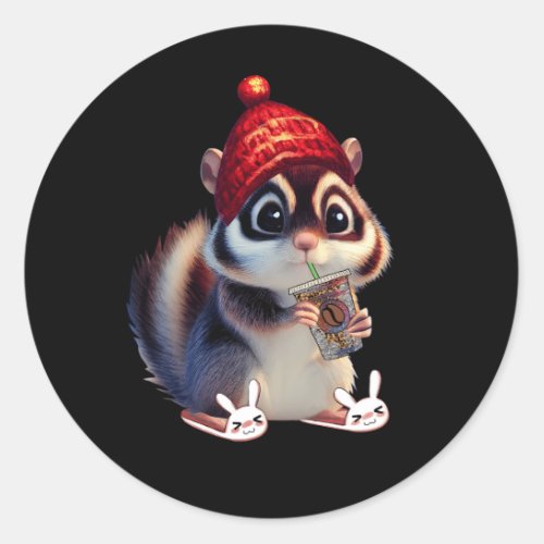 Cute Squirrel Coffee Funny Coffee Drinking Squirre Classic Round Sticker