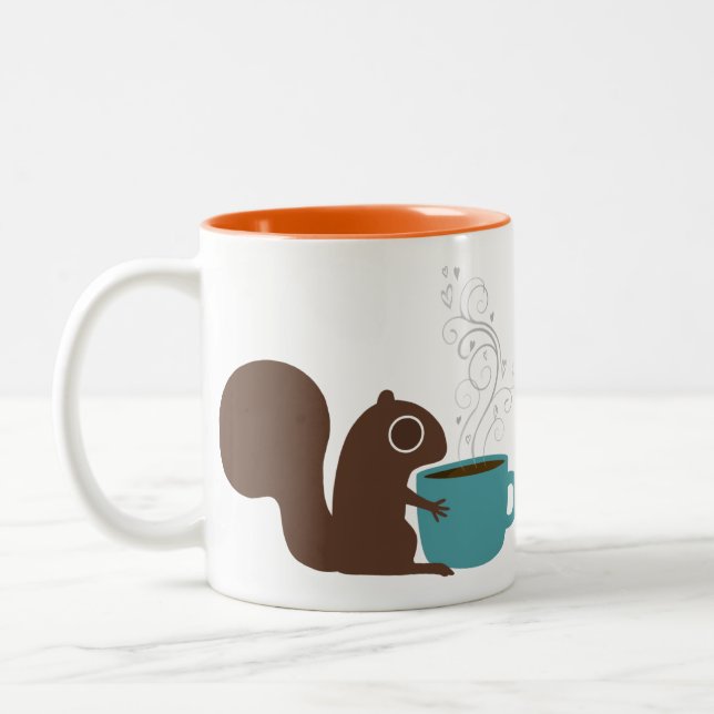 Cute Squirrel Coffee Lover | Fun Wildlife Two-Tone Coffee Mug (Left)