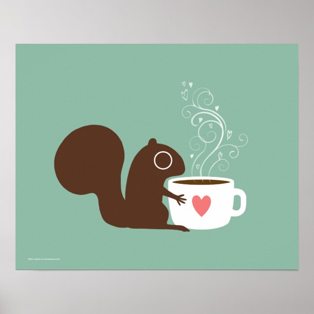 Cute Squirrel Coffee Lover | Whimsical Animal Art Poster (Front)