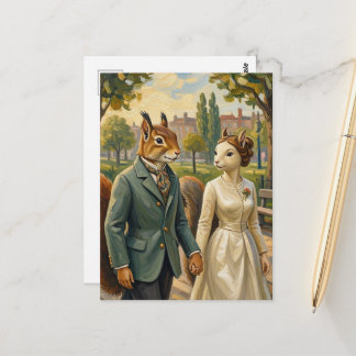 Cute Squirrel Couple Walk in the Park Postcard