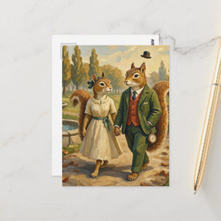 Cute Squirrel Couple Windy Walk in the Park Postcard