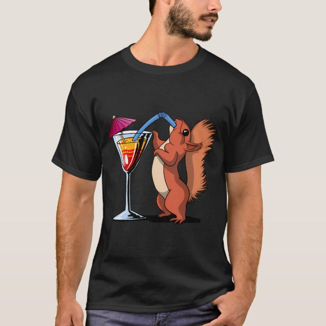 Cute Squirrel Drinking Cocktail Funny Party T-Shirt (Front)