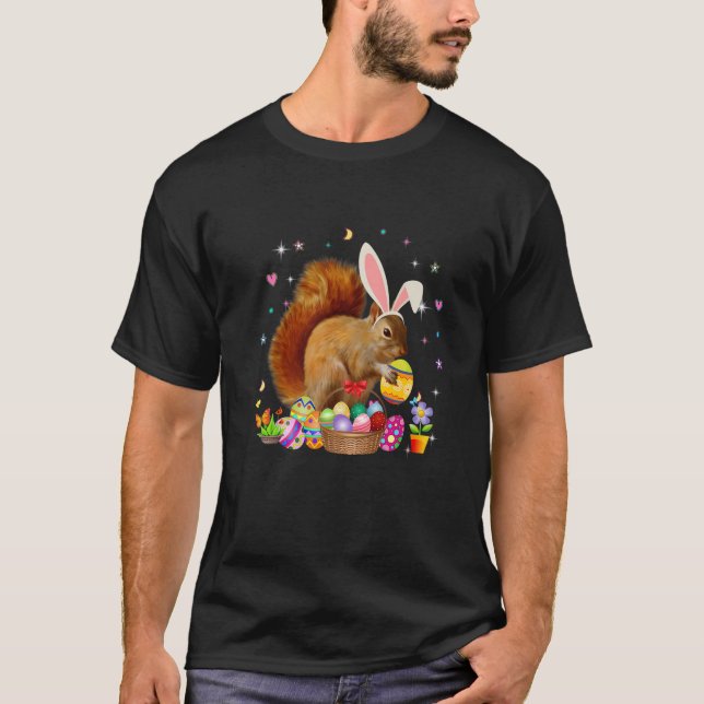 Cute Squirrel Easter Day Bunny Eggs Easter Costume T-Shirt (Front)