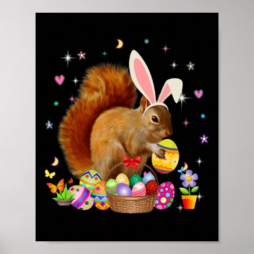 Cute Squirrel Easter Day Bunny Eggs Easter Day Cos Poster