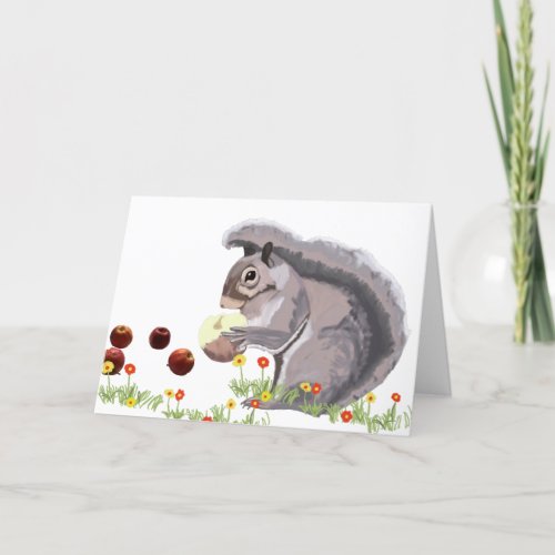 Cute Squirrel Eating An Apple  Holiday Card