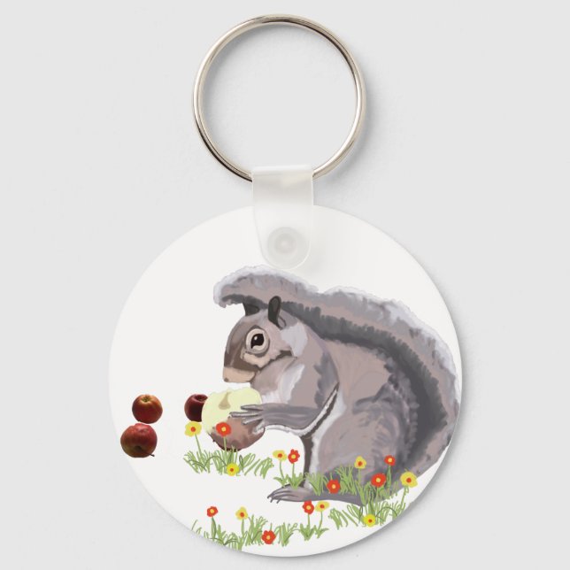 Cute Squirrel Eating An Apple   Keychain (Front)