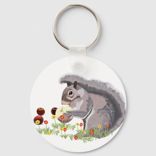 Cute Squirrel Eating An Apple   Keychain