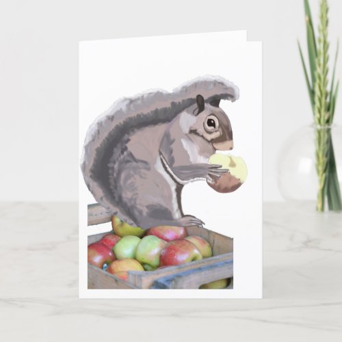 Cute Squirrel Eating an Apple on a Apple Crate Holiday Card