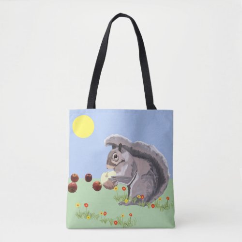 Cute Squirrel Eating An Apple   Tote Bag