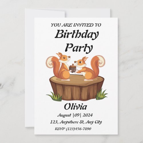 Cute Squirrel Eating Nuts Birthday invitation