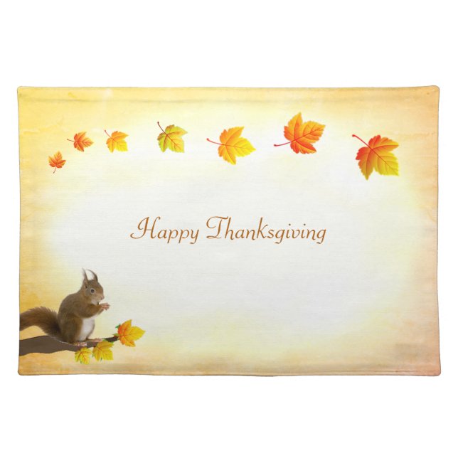 Cute Squirrel & Fall Leaves Thanksgiving Cloth Placemat (Front)