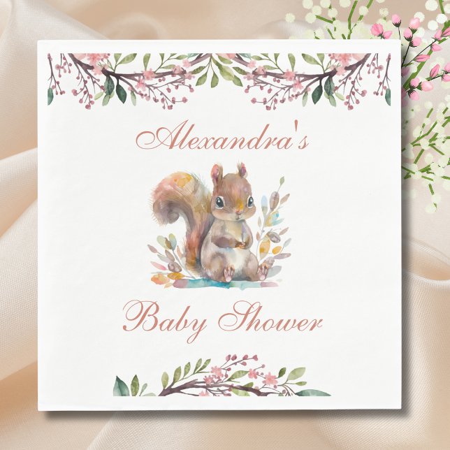 Cute Squirrel Forest Woodland Baby Shower Napkins (Creator Uploaded)