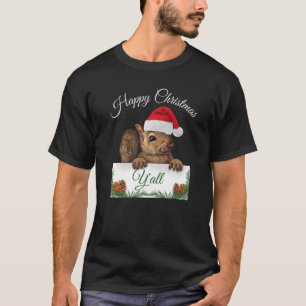 Cute Squirrel Happy Christmas Santa Hat T-Shirt