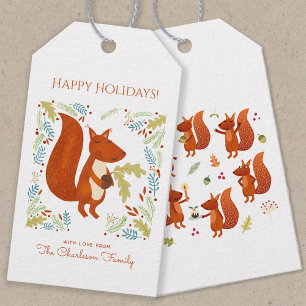 Cute Squirrel Happy Holidays Personalized Gift Tags