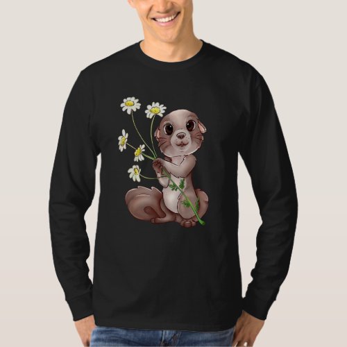 Cute Squirrel Holding A Flower Rodent Squirrel Ani T_Shirt