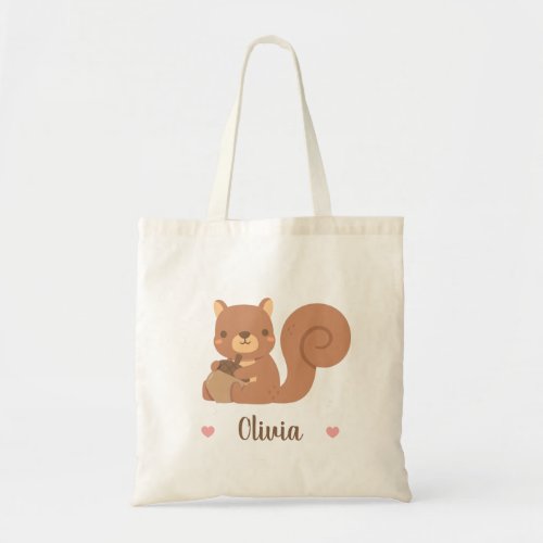 Cute Squirrel Holding Acorn Personalized Tote Bag