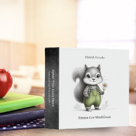 Cute Squirrel Holding Daisy Sketch 3 Ring Binder
