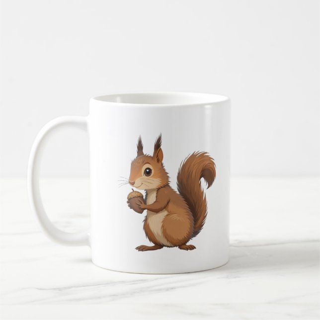 Cute squirrel holding nut to eat coffee mug (Left)