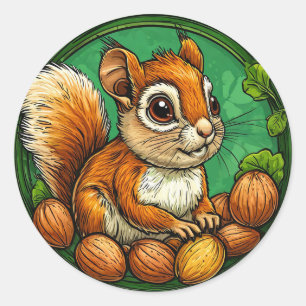 Cute Squirrel Holding Nuts 🐿️🌰 Classic Round Sticker