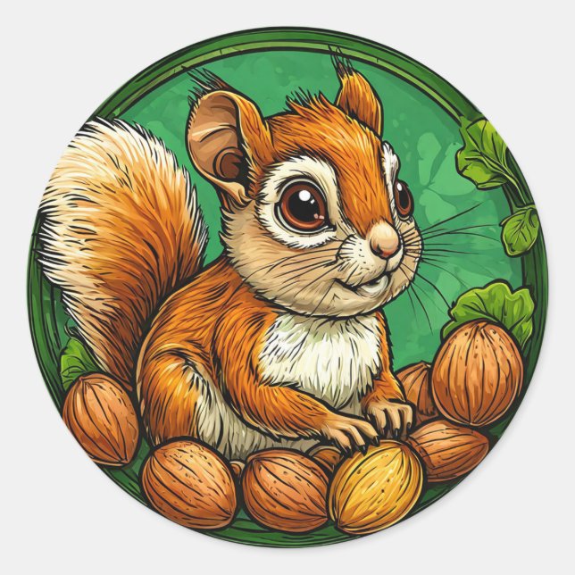 Cute Squirrel Holding Nuts 🐿️🌰 Classic Round Sticker (Front)