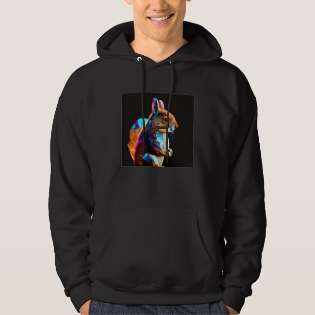 Cute Squirrel Illustration Colorful Polygonal Pop  Hoodie (Front)