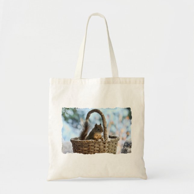 Cute Squirrel in a Basket in Winter Tote Bag (Front)