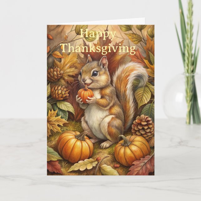 Cute Squirrel in Autumn Thanksgiving Holiday Card (Front)
