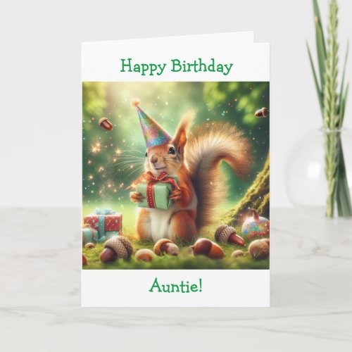 Cute Squirrel in Birthday Hat Aunts Birthday Card