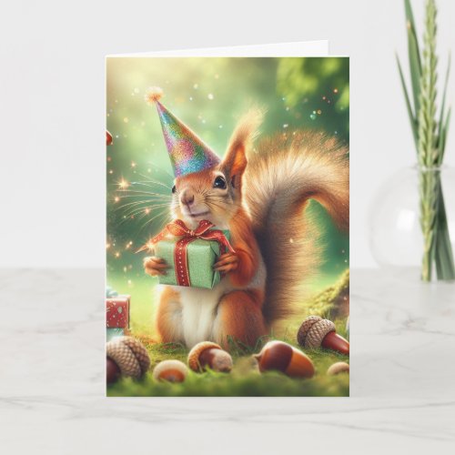 Cute Squirrel in Birthday Hat Card