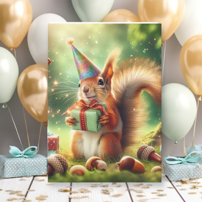 Cute Squirrel in Birthday Hat Card (Creator Uploaded)