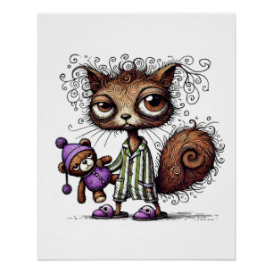 Cute Squirrel in Pajamas with Teddy Poster