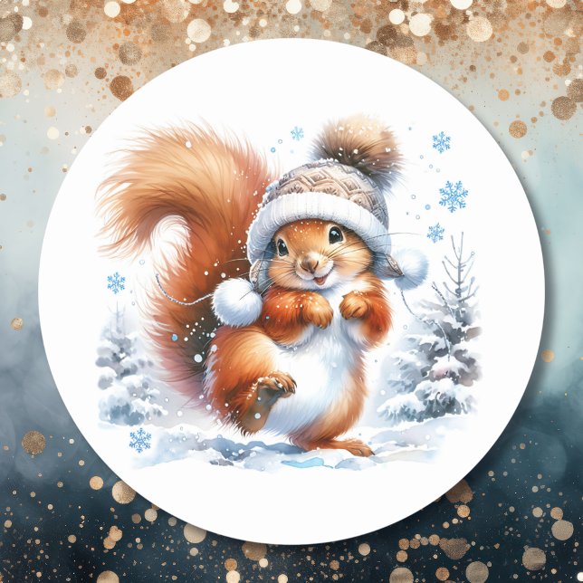 Cute Squirrel in the Snow Christmas Classic Round Sticker (Creator Uploaded)