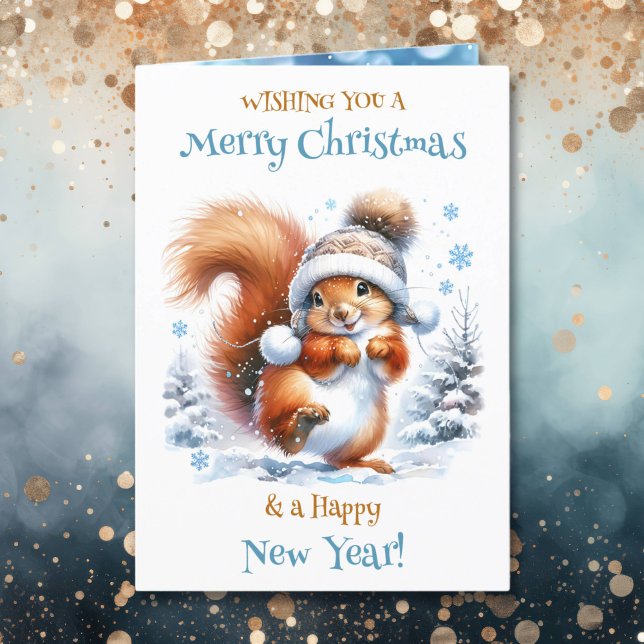 Cute Squirrel in the Snow Personalized Christmas Holiday Card (Creator Uploaded)
