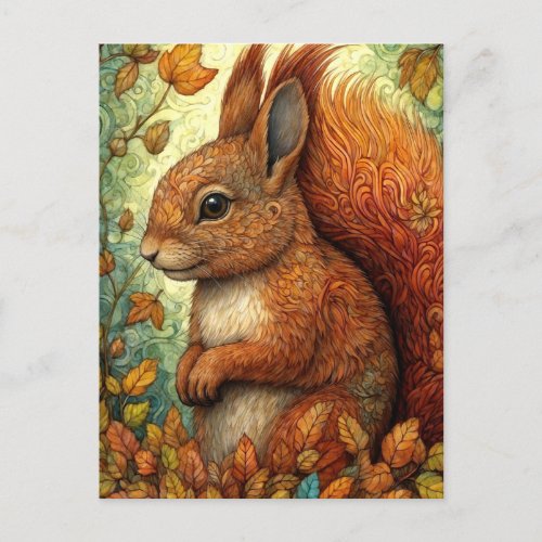 Cute Squirrel in Whimsical Fall Forest Postcard