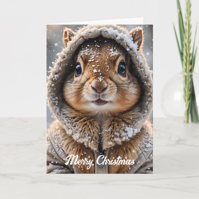 Cute Squirrel in Winter Outfit Christmas Holiday Card (Front)