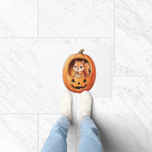 Cute Squirrel inside Halloween Pumpkin Jack o Lant Doormat