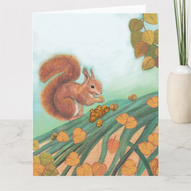 Cute Squirrel is Eating Hazelnut Illustration  Card (Front)