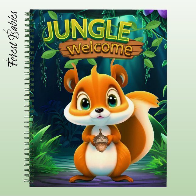 Cute Squirrel Jungle Welcome Woodland Wildlife 🐿 Notebook (Cute Wild Squirrel "Jungle Welcome"  Nature Wildlife Animal Cartoon Graphic Fun Forest Notebook 🐿)