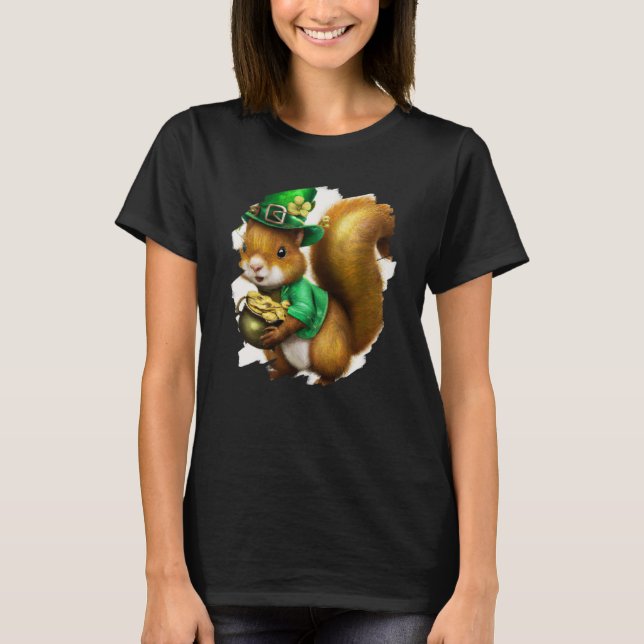 Cute Squirrel Leprechaun St Patricks Day Squirrel T-Shirt (Front)