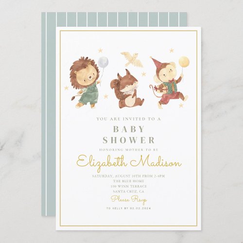 Cute Squirrel  lion and monkey Baby Shower Invitation